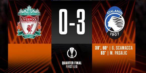【欧联】斯卡马卡双响，利物浦主场0比3不敌亚特兰大